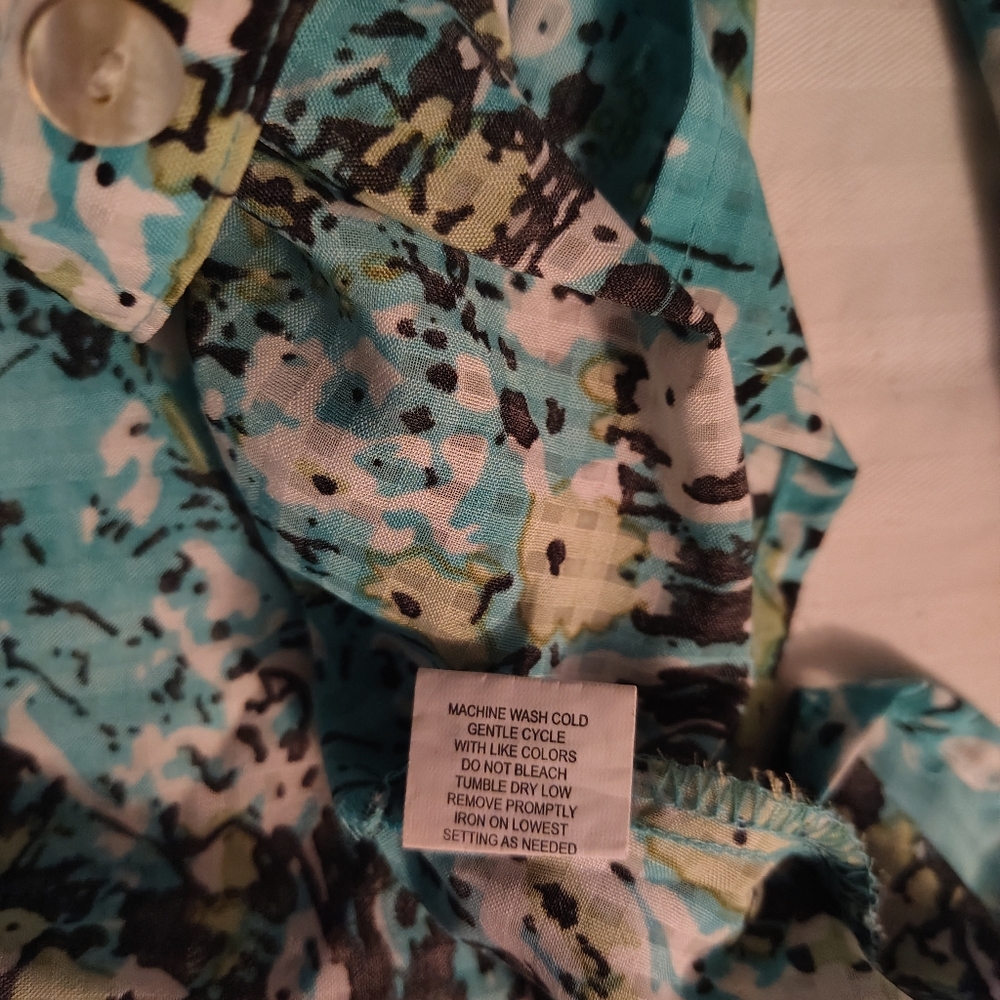 Western Turquoise Abstract Front Upper Pockets Rodeo Button Down Shirt - Picture 7 of 8